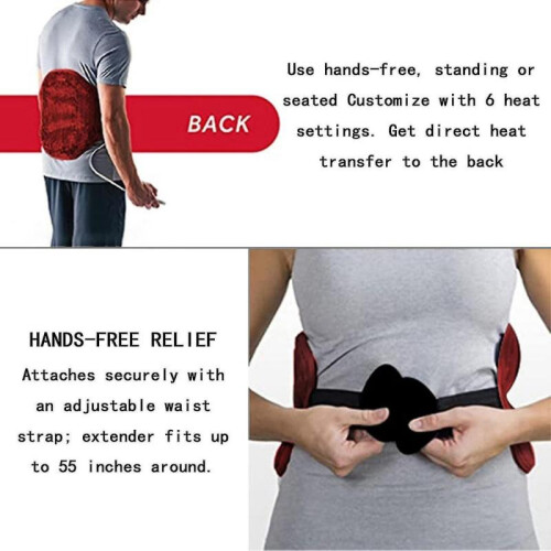(Red, EU Plug) Electric Heated Belt Back Heating Pad With 6 Settings For Pain Relief 1