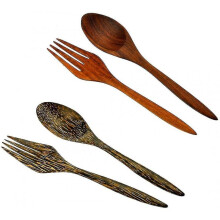 4 Piece Salad Spoon Reusable Fork Salad Servers,wooden Serving