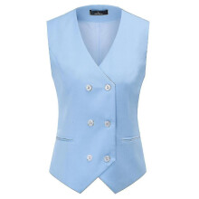 (Blue, 2XL) Youthup Womens Double Breasted Waistcoat V Neck Casual Vest