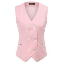 (Pink, M) Youthup Womens Double Breasted Waistcoat V Neck Casual Vest