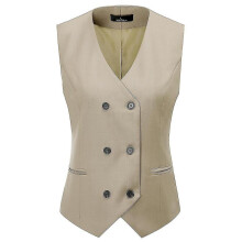 (Khaki, XL) Youthup Womens Double Breasted Waistcoat V Neck Casual Vest