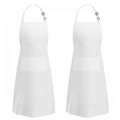 (White) 2 Pack Unisex Adjustable Bib Apron With 2 Pockets Cooking Kitchen Aprons