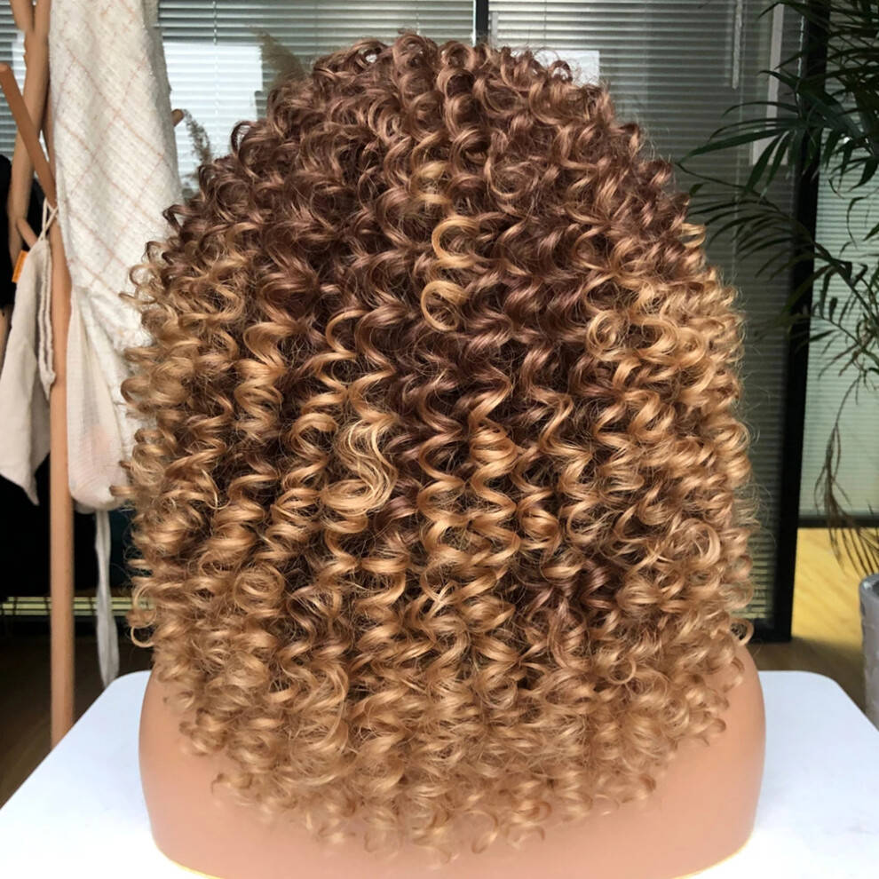 Unisex Black Short Curly Afro Wig For Women With Bangs, Synthetic, Natural Look