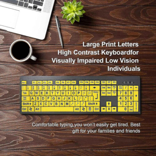 Piao Print Computer Keyboard, Wired Usb High Contrast with Oversized Print Letters for Visually Impa 1