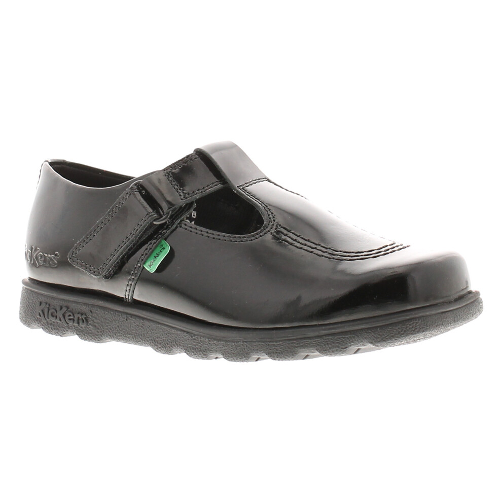 Kickers Girls School Shoes Fragma T Bar Leather Patent Uk Size Black