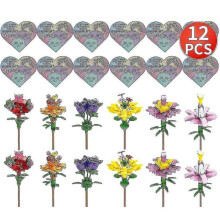 12 Pcs Day Cards Flower Building Block Mini Stress Relieve Toy