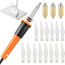 (Orange) 19 Pieces Electric Hot Knife Cutter Tool, Multipurpose Hot Knife Stencil Cutter with Metal Stand, 14 Blades, 3 Chuck Sleeves for Cutting Carving
