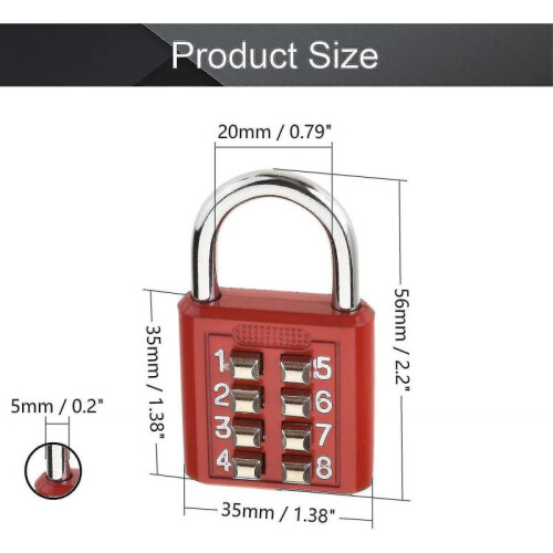 1pcs 8-digit Combination Padlock Push Button for Locker Gym, Case, Drawer, Toolbox Red 1