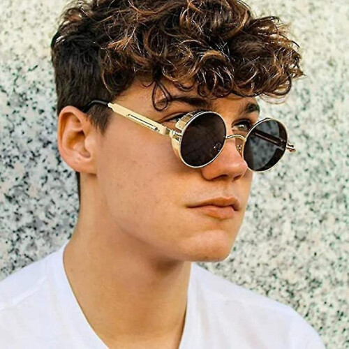 (gold   gray)Steampunk Round Retro Polarized Sunglasses Retro Glasses Protective Material Frame 2