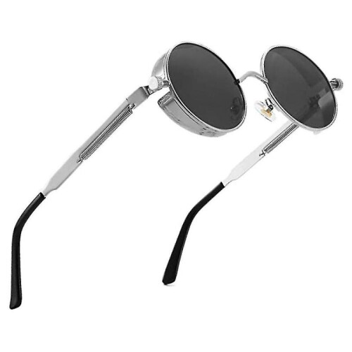(black   gray)Steampunk Round Retro Polarized Sunglasses Retro Glasses Protective Material Frame 1