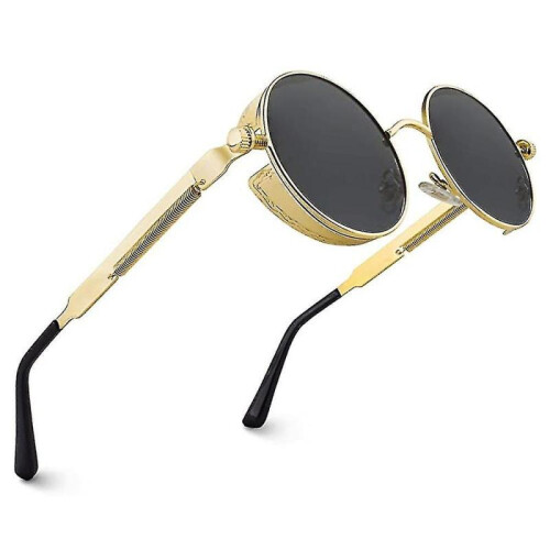 (gold   gray)Steampunk Round Retro Polarized Sunglasses Retro Glasses Protective Material Frame 1