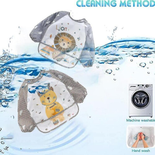 (shape1)3-pack Sleeve Waterproof Bib Coverage Apron Bib Smock Toddler Bibs With Pocket 2