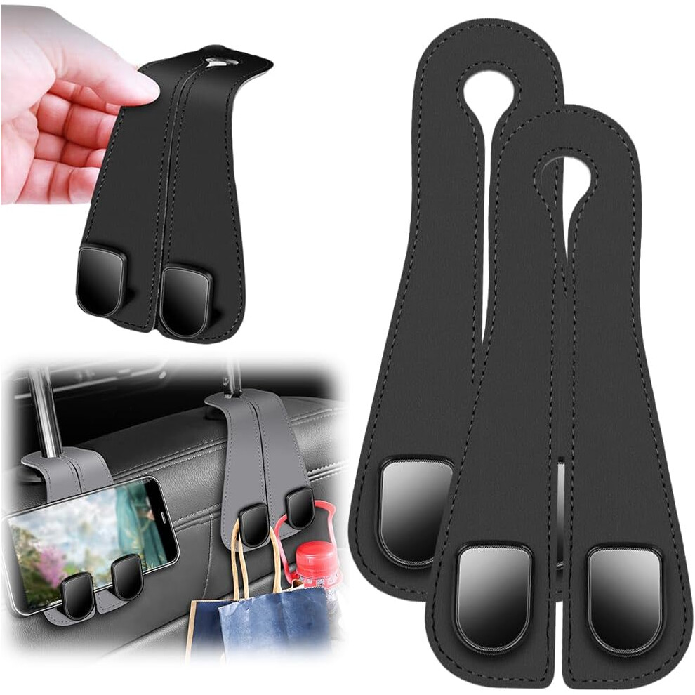 (Black) Car Headrest Hooks For Purses And Bags, Double Headrest Hooks Car Seat Back Storage Hook Car Hanger Storage Car Seat Back Organizer Black 9357235719230