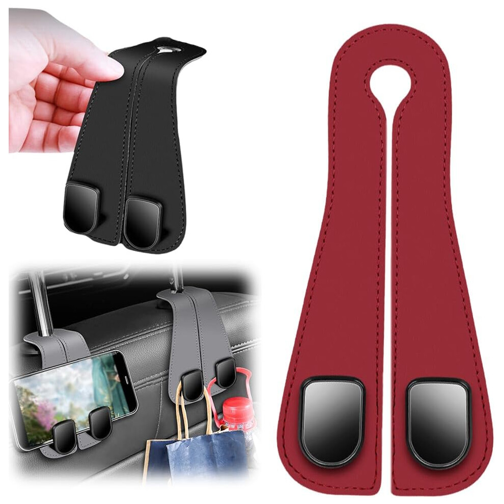 (Red) Car Headrest Hooks For Purses And Bags, Double Headrest Hooks Car Seat Back Storage Hook Car Hanger Storage Car Seat Back Organizer Red 9357235719254