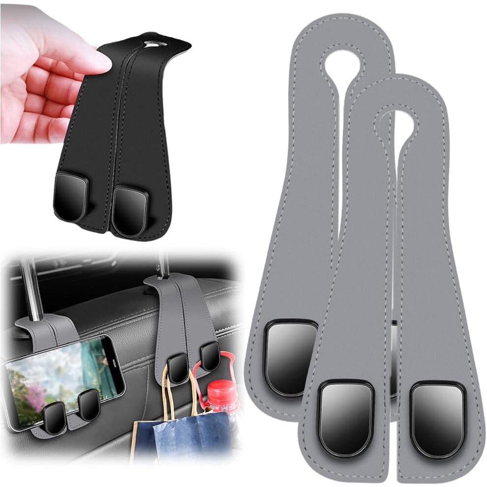 (Gray) Car Headrest Hooks For Purses And Bags, Double Headrest Hooks Car Seat Back Storage Hook Car Hanger Storage Car Seat Back Organizer Gray 9357235719247