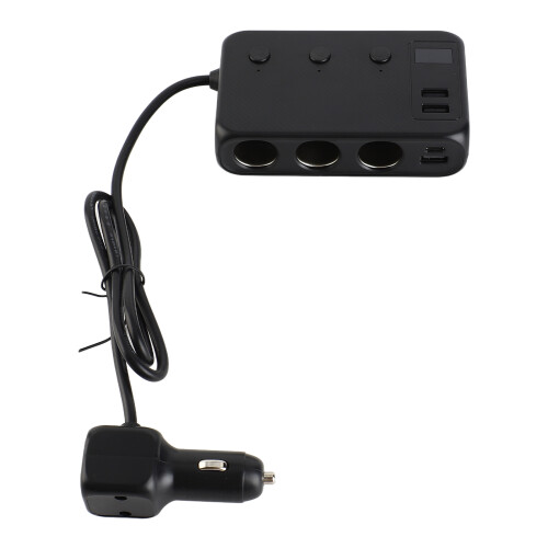 171W Car Power Splitter Adapter, 3 Outlets, Black, 120mm 2