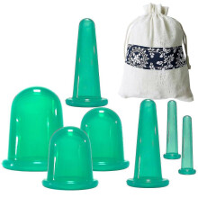(Green)7pcs/set Jar Silicone Vacuum Cupping Cans For Massage Anti Cellulite Suction Cups Face Pain Relief M