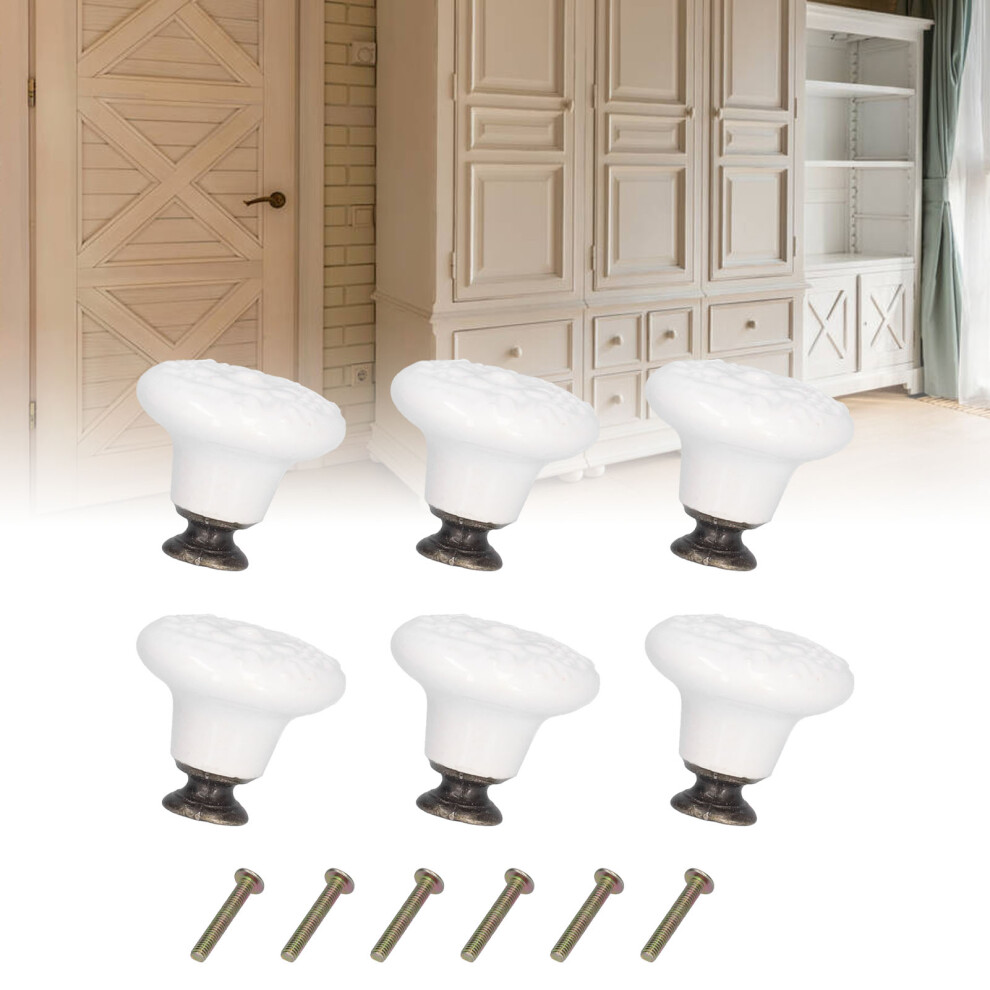 Stylish White 6Pcs Round Ceramic Knobs - Perfect For Wardrobes & Doors 6901333102925