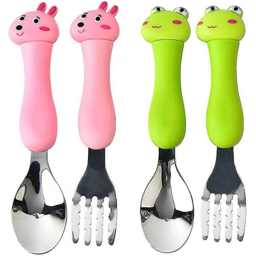 Cutlery Set. Kids Stainless Steel Fork And Spoon 2 Sets. with Animals