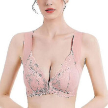 (Pink,3XL)Women's Size Front-closure Lace Posture Corrector Bras Comfort Seamless Coverage Bras