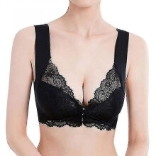 (Black,2XL)Women's Size Front-closure Lace Posture Corrector Bras Comfort Seamless Coverage Bras
