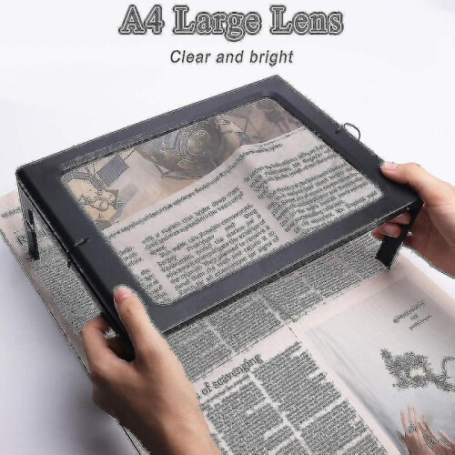 Reading Magnifier, Magnifying Glass with 3x Magnification Reading Aid with 4 Led for Elderly - A4 Re