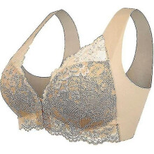 (Khaki,5XL)Women's Size Front-closure Lace Posture Corrector Bras Comfort Seamless Coverage Bras