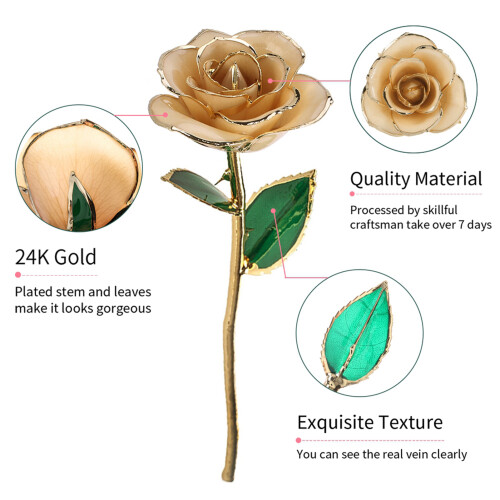 Long Stem Dipped 24k Gold Rose in Gift Box with 1