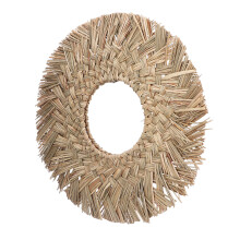 Straw Plaited Round Hanging Mirror Decor 40cm Natural Nordic