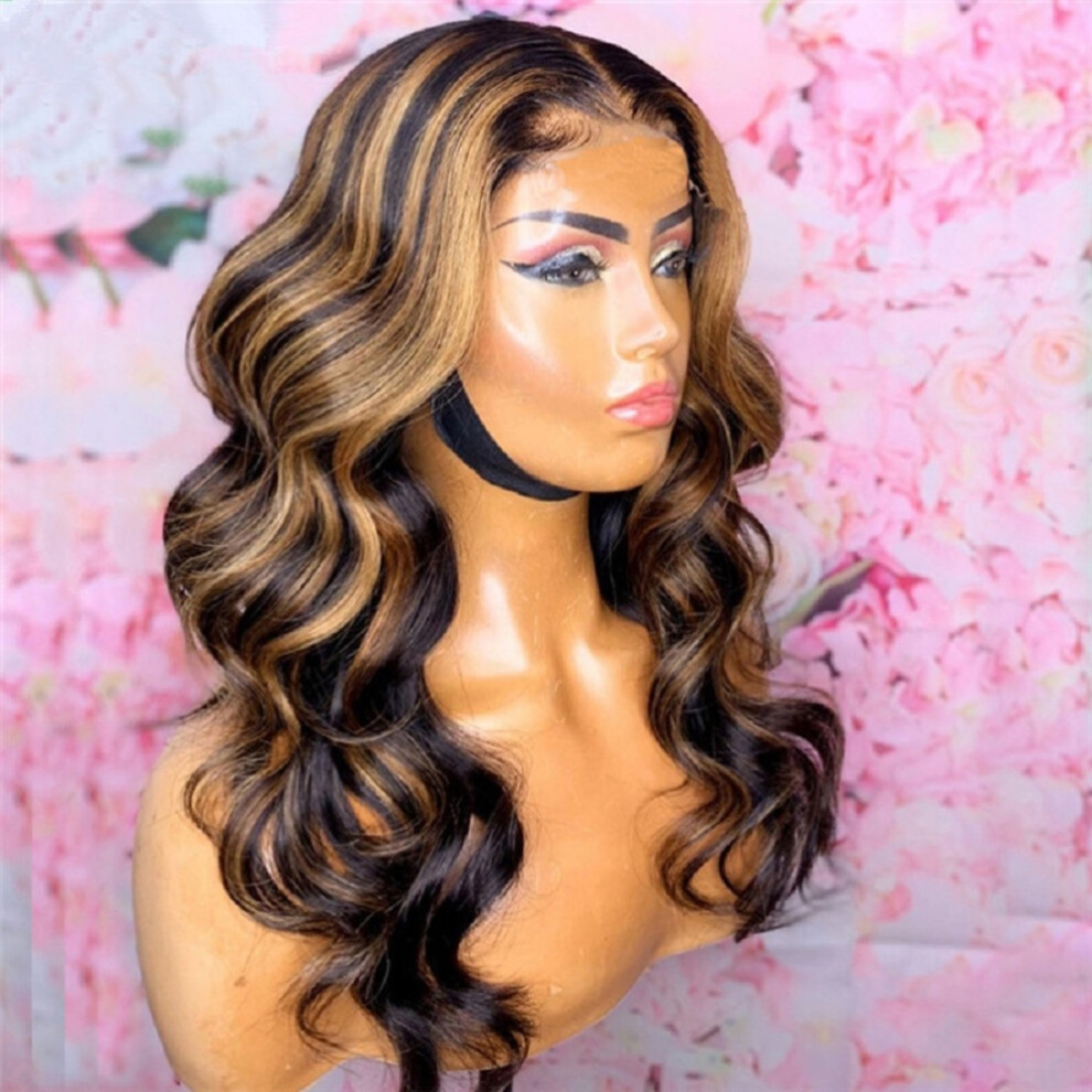 Unisex Black,Brown Women's Festival Curly Wavy Synthetic Wig Black & Brown Gradient Mid Length
