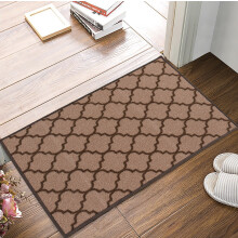 (40 x 60 cm ) Trellis Heavy Duty Machine Washable Hallway Kitchen Non Slip Door Mat - Beige Brown