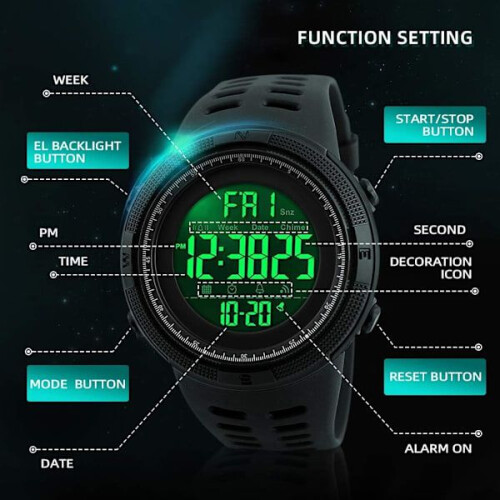 Digital men's watch, waterproof with LED backlight 1