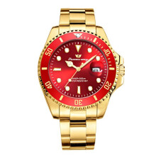 Horloge Zakelijk Horloge met rode wijzerplaat in roestvrij staal