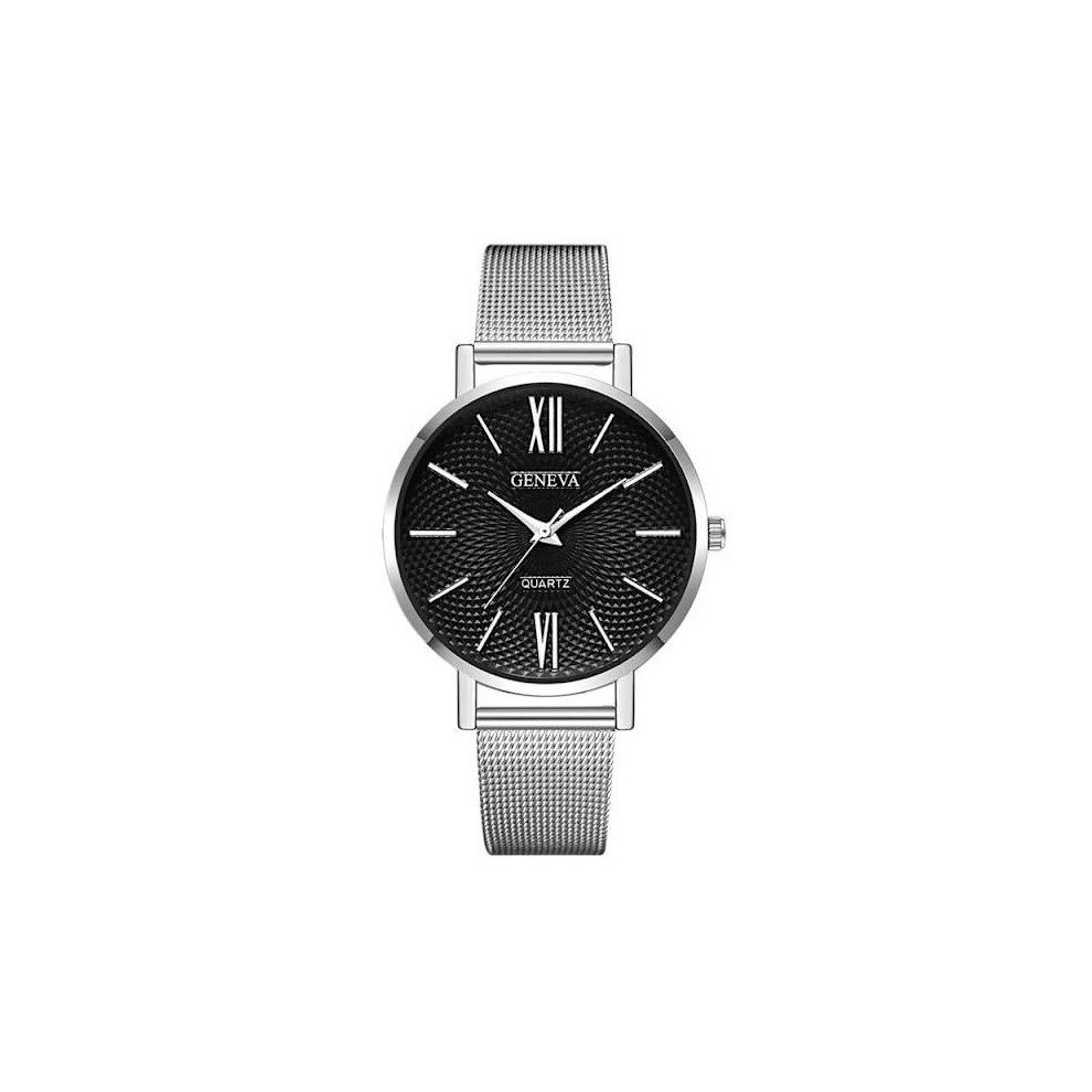 (HA) 2021 Nouvelle montre pour femmes, montres noires, bracelet en maille d'acier inoxydable, montre-bracelet