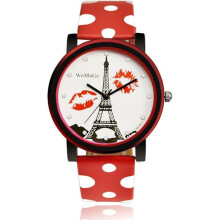 Montres tendance pour femmes, bracelet en cuir à pois, montres Tour Eiffel Hickey, jolie montre-bracelet