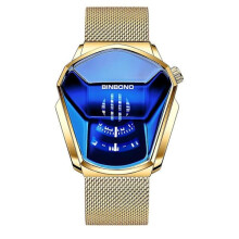 Binbond Heren Luxe Diamant Stijl Quartz Horloge Waterdicht Polshorloge Cadeau, Volwassene, Goudblauw