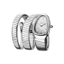 Schlangenuhr für Damen, luxuriöses Diamant-Zifferblatt, Edelstahl, Quarz-Armbanduhr, modischer Damenschmuck