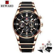 (roze zwarte doos)Reward Sport Herenhorloges Luxe Merk Lichtgevende Handen Chronograaf Heren Polshorloge