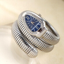(Silber, blaues Zifferblatt) Schlangenförmige Uhr, Damenmode-Armbanduhr, kreative Quarzuhr-JAN- Silber,
