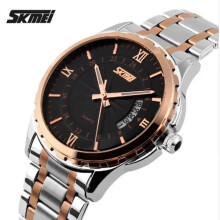 (Goud Zwart)Nieuw Mode Casual Horloge Heren Volledig Stalen Automatische Datum Waterdicht Kalender Kwarts