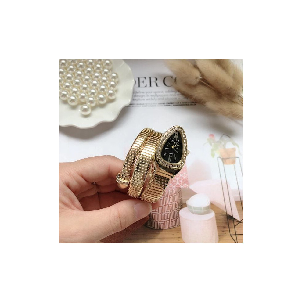 Montre serpent à quartz pour femme, bracelet tendance en or noir, montre-bracelet de luxe pour femme
