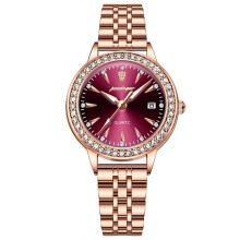 (Violet) Montre Femme Montre Diamant Or Rose Étanche Inoxydable Tache Date Quartz Montres Dames