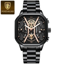 Montre-bracelet de luxe pour homme (Noir/Or S) - Chronographe étanche de haute qualité - Date lumineuse