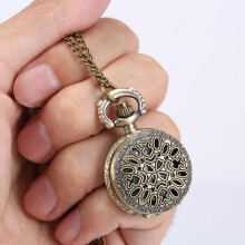 (4)Mode Vintage Dameshorloge Legering Retro Holle Bloemen Hanger Horloge Trui Ketting Ketting Horloges