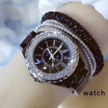 (Schwarz) Keramikuhr Damen Top-Marke Luxus 2021 Elegante Diamant Damen Armbanduhr Wasserdicht Strass