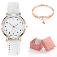 Montre classique pour femme (blanche) avec mouvement à quartz, cadran lumineux, bracelet en cuir givré,