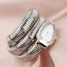 (Argento)Orologi da donna di lusso a forma di serpente, orologio da polso per donna, orologio al quarzo
