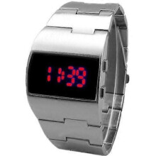 (Silber rot) Luxus Gold Große Uhr Männer Sport LED Digital Uhren Gold Silber Schwarz Edelstahl Elektronische