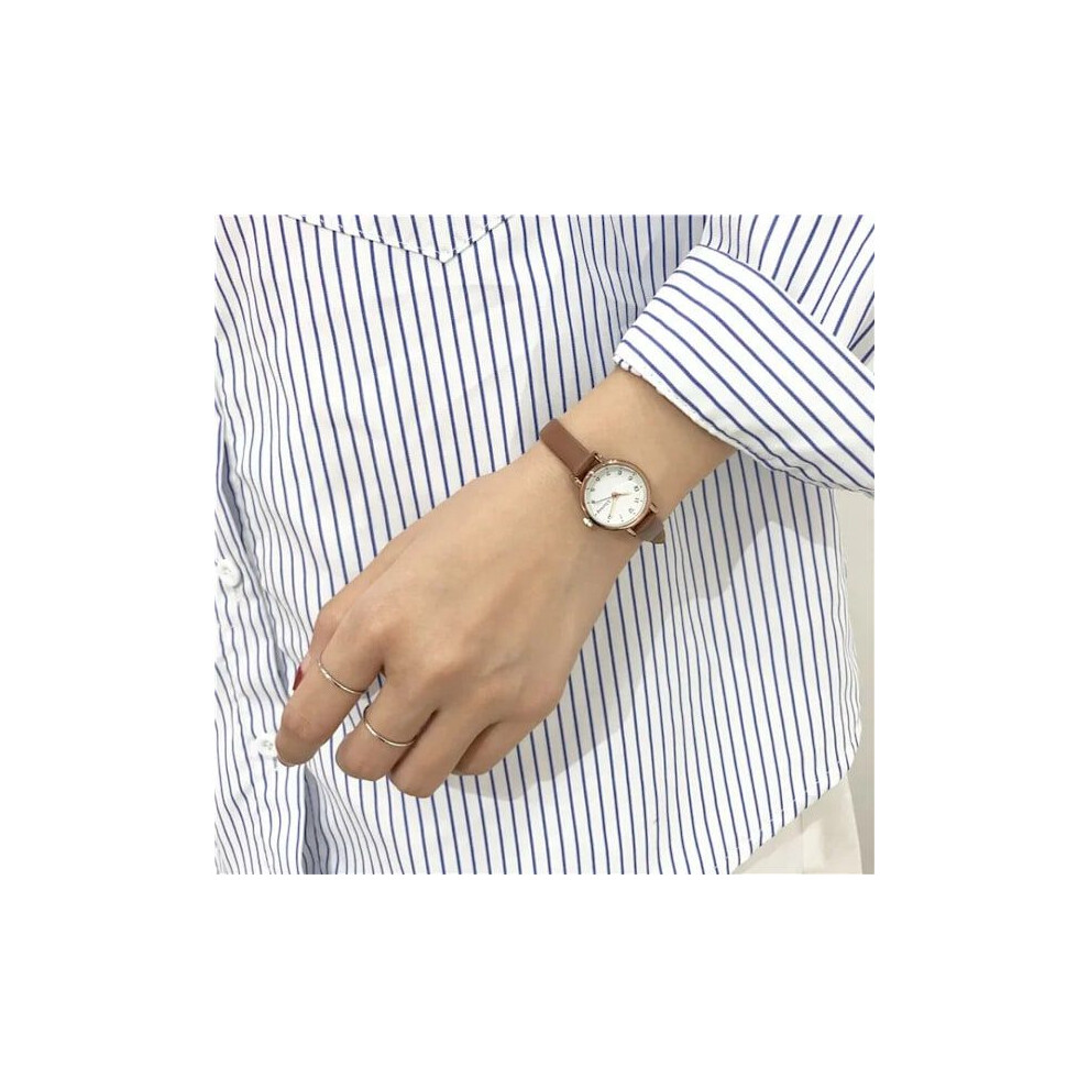 (Marron blanc) Montre simple à petit cadran pour femme blanche Ulzzang, marque de luxe, montre à quartz