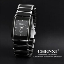 (Mann Schwarz) Luxus Marke Elegante Damenuhr Uhr Weiß Silber Einfache Stilvolle Keramik Armband Quarz